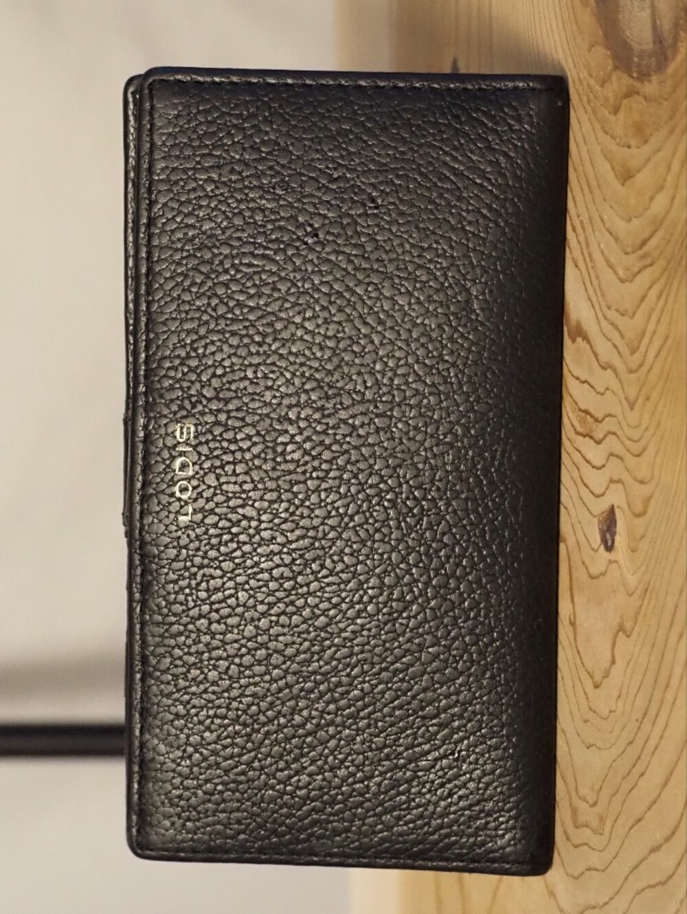 Lodis Black Pebbled Leather Long Wallet with Gold Logo